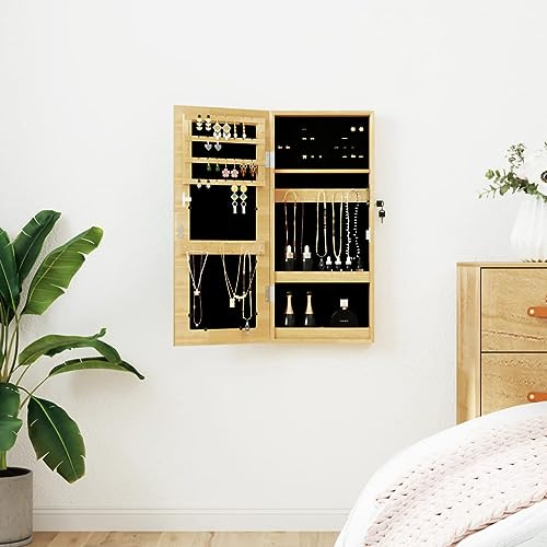 Yunovire Smyckeskåp med spegel väggmonterad 30 x 8,5 x 67 cm, trämaterial, låsbart, för badrum, sovrum, hall