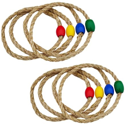 PENIKOKO Lot De 8 Jouets De Lancer D’Anneaux en Corde Naturelle pour Garçon Et Filles, Jeu Éducatif De Coordination Œil-Main, Accessoire Extérieur pour Jardin Et École