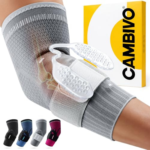 CAMBIVO Ellenbogenbandage mit Dual Silikonpolster für Tennisarm & Golferarm, Kompressions Arm Sleeve mit Verstellbarem Riemen, Bandage Ellenbogen Herren Damen für Sport & Schmerzlinderung