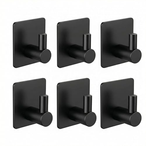 Nordkai Handtuchhaken ohne Bohren 6er Set selbstklebende Wandhaken aus Edelstahl schwarz wasserfest rostfrei für Bad Küche WC Fliesen Glas und glatte Oberflächen bis 5 kg