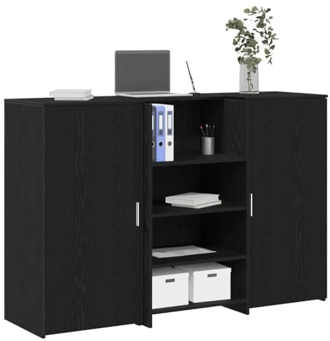 Teenpull Empfangstheke Schwarz Eichen-Optik, 155x50x103,5cm Holzwerkstoff, Robuster Bürotisch mit Stauraum für Büro, Hotel, Salon, Gewerbe