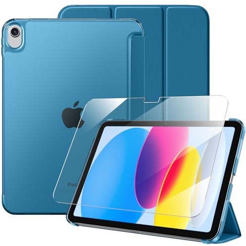 drivego Case for iPad A16 11th 10th Generation 2025/2022 & Screen Protector | 11/10.9 Inch, Slim Hard Translucent Back, Full Protective Set, Support Touch-ID, Auto Sleep/Wake, Peacock Blue