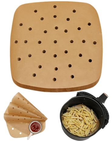 EIDUOVA 100 Pezzi Carta forno per Friggitrice ad Aria, Carta per Friggitrice Ad Aria Quadrata, 23 cm