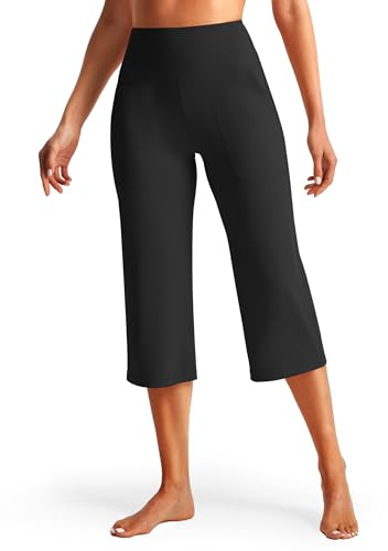 Libin Capris Leggings Pantalon De Yoga Capri 21 | Transpirants Jambes Larges Pantalon de Sport 3/4 Taille Haute Extensible Léger Pantalon Décontracté d'été Fitness avec Poches
