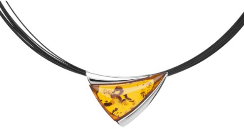 InCollections Damen-Halskette 925 Sterling Silber 1 Bernstein 13-fach Nylonband 45 cm