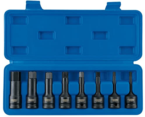 Draper 26439 Expert Impact Hexagonal Socket Bit Set, 1/2 Square Drive, 5mm-19mm, 78mm Long, 8 Pieces , Blue