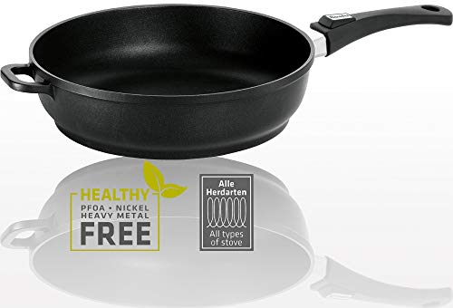 Berndes Schmorpfanne Vario Click 32 cm, Induktion, hoher Rand, Pfanne mit abnehmbarem Stiel, allherdtauglich, robuster Aluguss, antihaft beschichtet, Schwarz