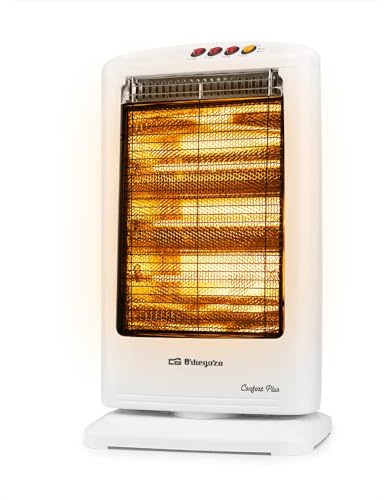 Orbegozo BP 0303 B, Estufa halógena, 3 niveles de potencia, 1200 W, emisión instantánea de calor, antivuelco, asa facil transpoerte, sistema oscilación automática, color blanco