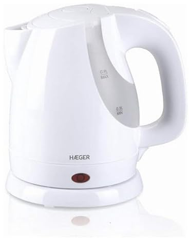 HAEGER MINI LISBON - Hervidor electrico con 1300W de potencia, capacidad de 0,9L - base giratoria de 360º, resistencia oculta en INOX, protección contra ebullición en seco, apagado automático