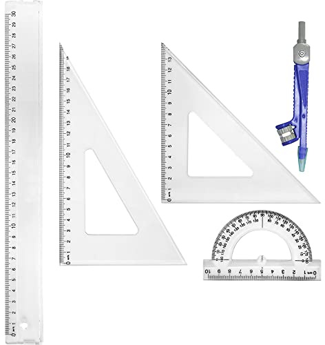 Waytex 931241 Kit de 5 pieces regle/2 escuadras,/transportador/compás