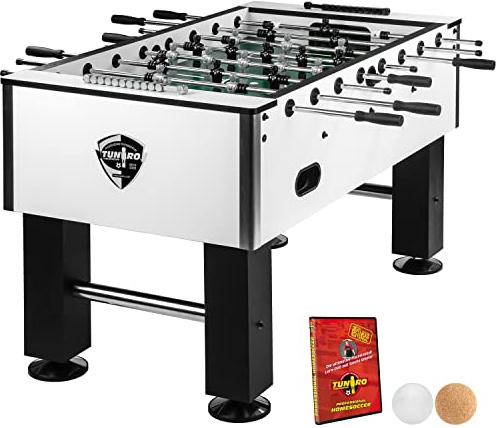 TUNIRO Tischkicker Basic/Pro, vormontiert, 4 Dekorvarianten, schadstoffgeprüft, inkl. DVD + Bälle, Kicker-Tisch Tischfussball