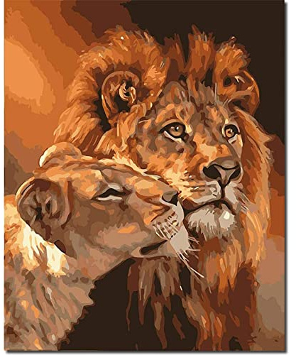 Fuumuui Malen Nach Zahlen Erwachsene und Kinder Anfänger Gemälde inklusive Pinsel und Acrylfarben 40 x 50 cm - Tiere, Löwen