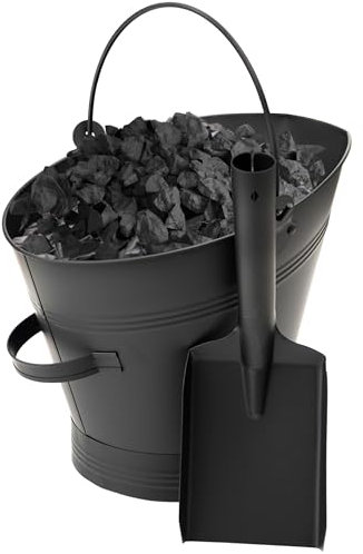 Waterloo Style Fireplace Coal Scuttle Mat Finish Black Bucket Hod with Shovel by Crystals®