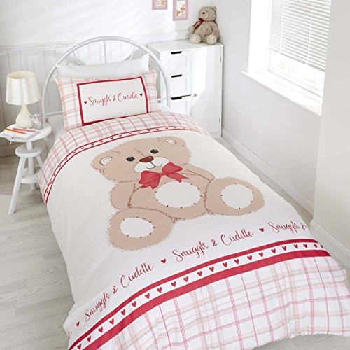 Kids Bedding Set, Snuggle and Cuddle Teddy Bear Duvet Cover Set, Red Single size Duvet Cover set for Children