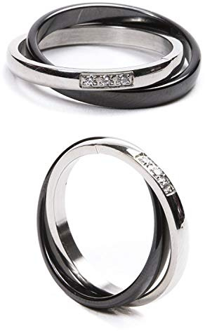 AURSTORE® Bijoux Bague Femme Céramique Acier Inoxydable serti de pierre Oxyde de Zirconium Avec Sac Cadeau(Taille de Bague Optionnel) (Noir, 60)