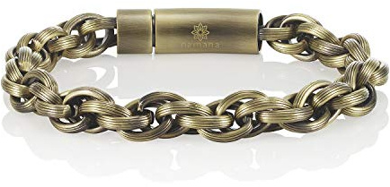namana Pulsera de Cadena de Acero Inoxidable para Hombre. Pulsera de Eslabones Entrelazados en Color Bronce Vintage. Disponible en 2 Tamaños. Joya para Hombre con Caja de Regalo (20)