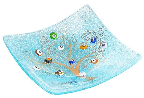 Sospiri Venezia Svuotatasche Albero della Vita in Vetro di Murano Murrine e Oro Idea Regalo Piatto Vassoio Decorativo Made Italy Portaoggetti Soprammobile Bomboniere Cerimonia 9x9 cm