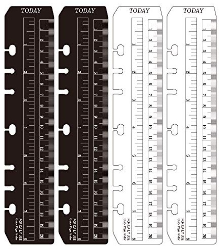 JKJF A5 Lineal Lesezeichen Lineal Kunststoff Seitenmarker Tasche Seiten Finder für A5 Format 6-Loch Binder Notizbuch, 4 Stück klar und Schwarz