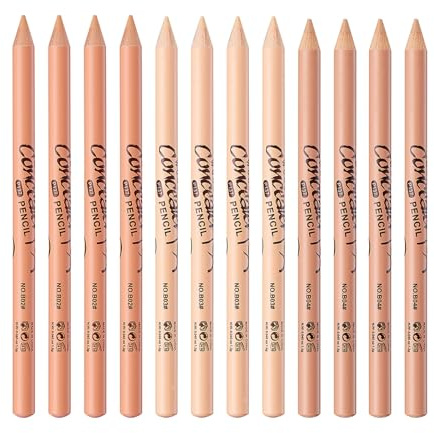 12 Pcs Wonder Concealer Pencil，3 Colors Face Concealer Pencil，Evens Out Skin Tone，Can Perfection Conceal Blemish，Dark Circle，Aging Spot，Acne，etc