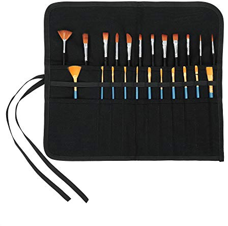 Denifiter 22 Fächer Bleistifthalter, Pinsel Etui, Federmäppchen aus gewachstem Segeltuch, strapazierfähige tragbare Tasche für Aquarellpinsel (Schwarz)