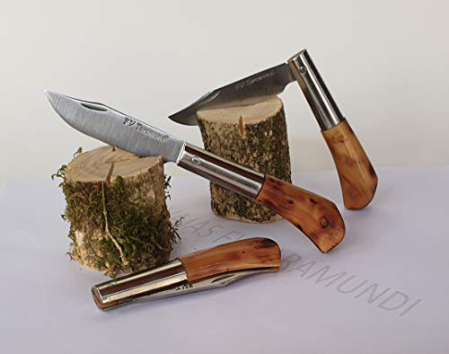 Navaja artesanal TARAMUNDI brezo quemado punta vuelta Caza, Pesca, Camping, Outdoor, Supervivencia y Bushcraft + Portabotellas de regalo