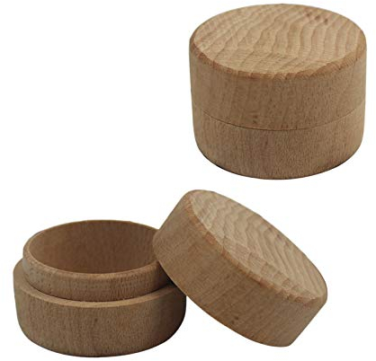 2 pcs boîtes en bois rondes pour la décoration de bijoux, boîte de rangement anneaux boucles d'oreilles colliers boîte cadeau boîte à bijoux, boîte à anneaux rond en bois, Bois + linge, Bois