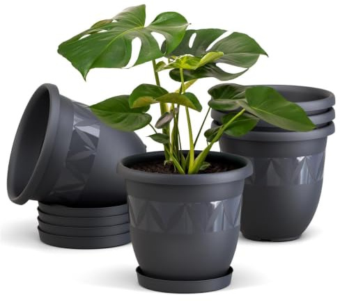 Plastard Blumentopf 5er Set Ø35 cm mit Untersetzer Anthrazit – Pflanzkübel | Witterungs- UV- & frostbeständig, inkl. 27 cm Untersetzer, ideal für Garten, Balkon & Innenbereiche, Deko Pflanztopf 16 Liter