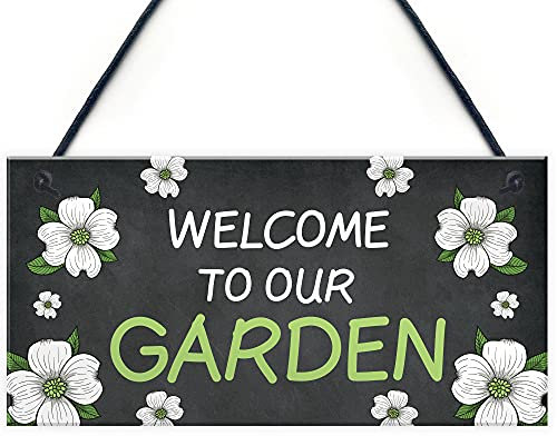 RED OCEAN Welcome To Our Garden Sign Floral Design Home Decor Mum Nan