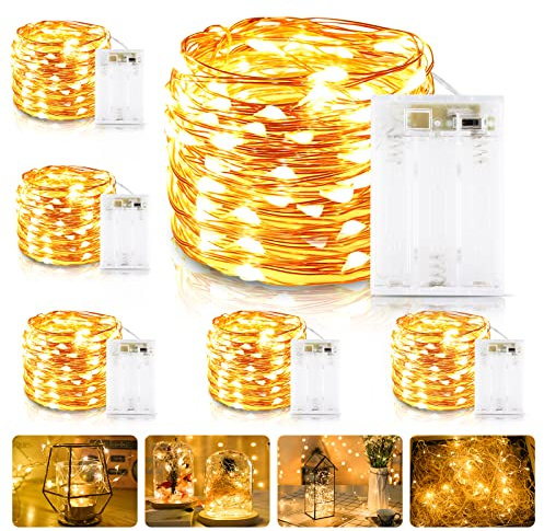 Lichterkette Batterie 6er-Pack 10M 100 LEDs Lichterkette mit Batterie und Timer - Lichterkette innen Micro LED Lichterkette für Zimmer, Party, Garten, Weihnachten, Halloween, Hochzeit, Deko