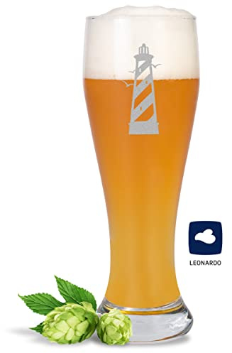 JUNIWORDS Weizenbierglas mit Gravur, Leuchtturm, Bierglas