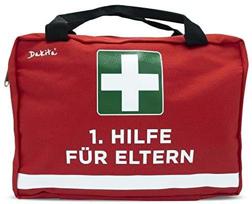 Dakita Erste-Hilfe Tasche für Eltern - Lustiges Geschenk zur Geburt, Babyparty oder Elternzeit - 28x18x8 cm - rot, ohne Inhalt
