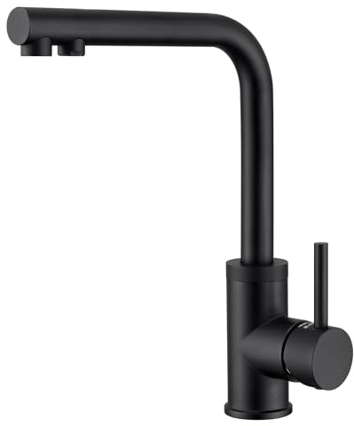 CREA Grifo de Cocina, 3 Vias Giratorio 360°, osmosis con Agua Fría y Caliente, Fregadero Negro Mate