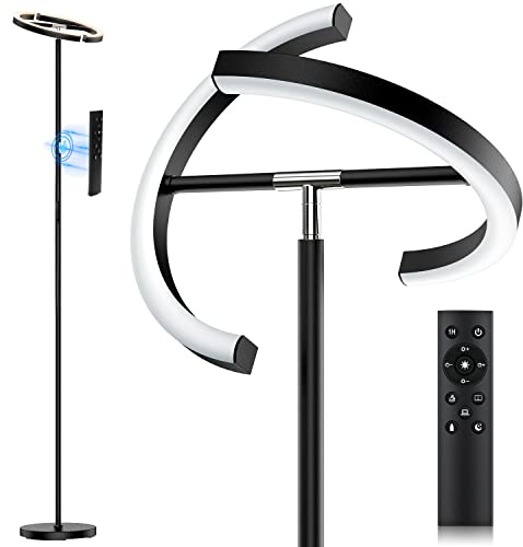 SIBRILLE LED Floor Lamp - Rotatable Standing Lamp with Touch & Remote Control, 3000-6000K, 22W Modern Floor Reading Light, Dimmable Corner Uplighter for Living Room Bedroom Office, Black