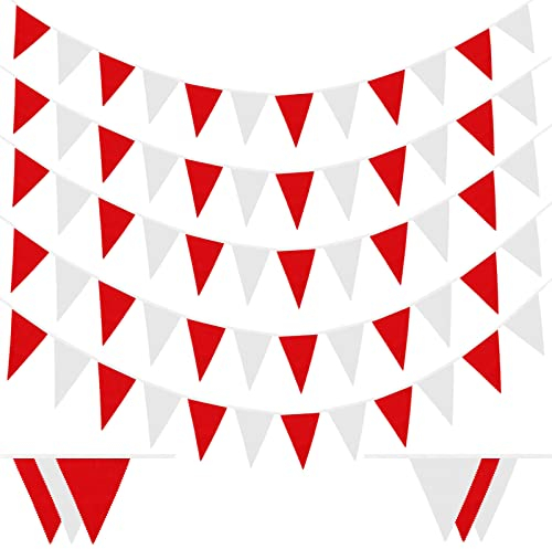 Laipuke Bandierine Colorate Tessuto, 10M Ghirlanda di Bandierine con 40 Pezzi Bandiere Triangolari Stoffa, Bianco e Rosso, Decorazioni per Carnevali Campeggio Compleanno Matrimonio Interni Esterni