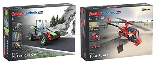 fischertechnik 559880 Profi H2 Fuel Cell Car – wasserstoffbetriebenes Fahrzeug zum Zusammenbauen & Profi Solar Power – Bausatz für Kinder ab 8 Jahren, Experimentierkasten zum Thema Sonnenenergie