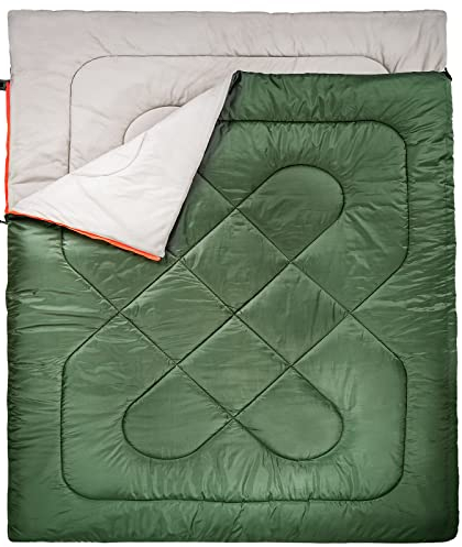 Amazon Basics Rechteckig Schlafsack für kaltes Wetter, zum Camping und Wandern, Queensize-Größe für zwei Personen, Double, olivgrün