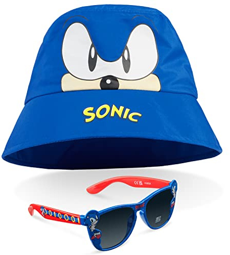 Sonic The Hedgehog Cappello da Pescatore e Occhiali da Sole Bambino Set Bucket Hat e Occhiali da Sole Bambini con Protezione UV Regali per Gamer Merchandise Ufficiale