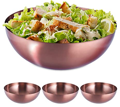 4X Ciotole da Insalata, Acciaio Inox, Insalatiera Rotonda Ø 31,5 cm da 5 Litri, Scodella da Cucina, Color Rame
