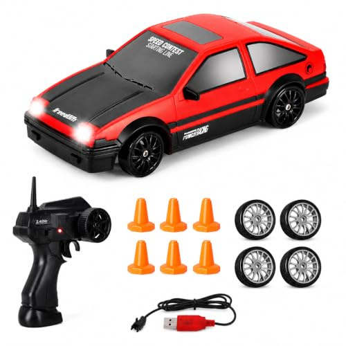 Siereolly RC Drift Car 1:24 Ferngesteuertes Auto 2,4Ghz Spielzeugauto 15km/h 4WD Ferngesteuertes Rennauto mit Arbeitsscheinwerfern Geschenk für Erwachsene Kinder