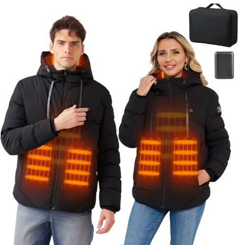 Wodesid Chaqueta Calefactable con Batería 10000mAh y Capucha para Hombre Mujer, Chaqueta Calefactable de 3 Niveles de Calefacción, Chaqueta Termica para Al aire libre Esquí Trabajo