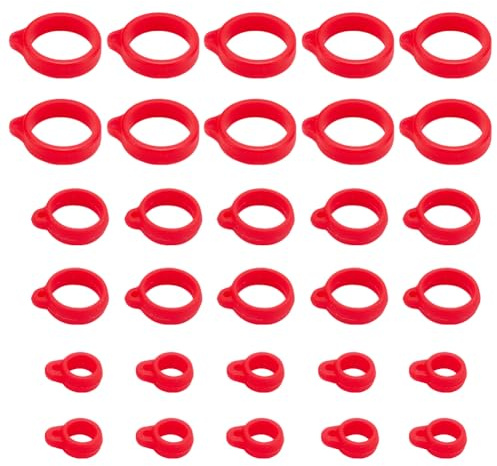 GORGECRAFT 60pièce 3 tailles Anneaux en Caoutchouc de Silicone Anti-Perte Rouge Support de Bande Pendentif en Silicone Étuis Réglables Polyvalents Kit de Transport de Remplacement de Lanière 20/13/8mm