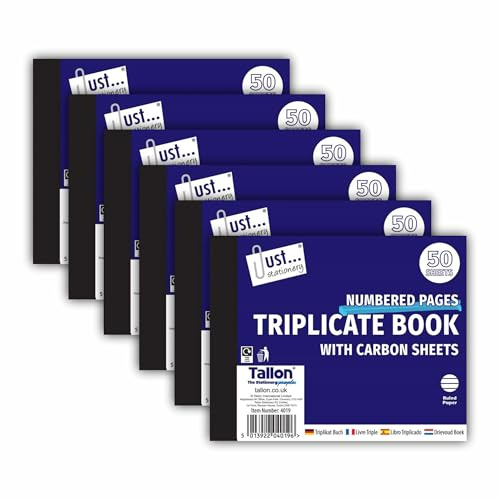 JMS® (Pack of 6) Triplicate Receipt Book 1-50 Numbered Carbon Invoice Pad (Triplicate Book, Half Size)