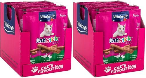 Vitakraft Cat Stick Classic, Katzensnack, fleischige Mini-Sticks, mit Ente und Kaninchen, in Vorratsgröße (10x 6 Stück) (Packung mit 2)