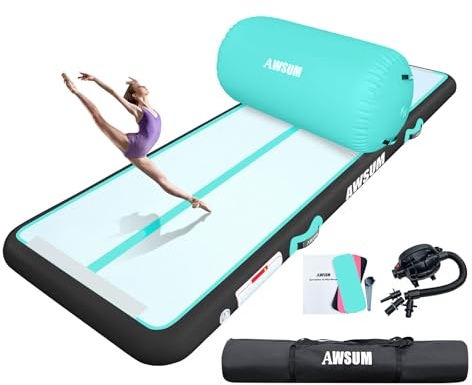AWSUM Air Matte aufblasbare Gymnastikmatte 4M mit Air Roll, Turnmatte Trainingsmatte Tumbling Matten mit elektrischer Luftpumpe für Zuhause Outdoor Yoga Gymnastik Fitnessstudio Turnen