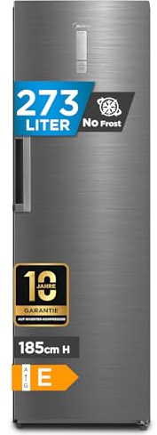Midea Gefrierschrank & Kühlschrank in einem MDRU385MTE46 | 273L, 185 cm | Umschaltbarer Kühl- & Gefriermodus | NoFrost & Multi Air Flow | GMCC-Kompressor, Leise & Energiesparend | Freistehend, Inox