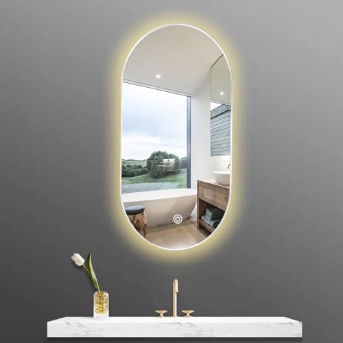 Oval LED-badrumsspegel, 40 x 60 cm, 40 x 70 cm, 40 x 80 cm, 50 x 80 cm, 50 x 100 cm, upplyst spegel med aluminiumram, väggspegel, kosmetisk spegel med dimbar i 3 färger (färg: vit