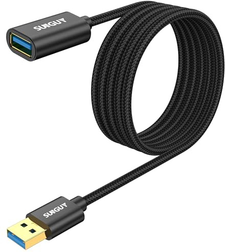 SUNGUY Cable Alargador USB 3.0, 3 Metros 5 Gbps USB A Macho A Hembra Cable Extension para Impresora, Ratón, Teclado, Hub, Pendrive, Mando de PS3, VR Gafas, Disco Externo - Negro