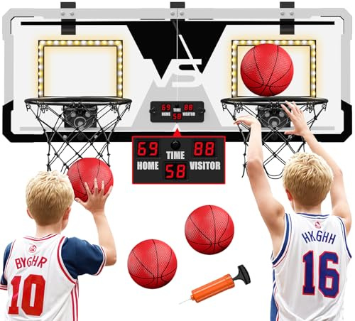 HYES 2-Spieler Basketballkorb für Kinder mit LED-Licht, Basketballkorb für Kids mit 4 Ball Pumpe Indoor Outdoor Basketball Korb Sport Spielzeug Basketball Board, Schwarz