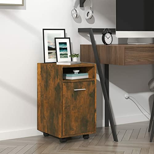 LAPOOH Beistellschrank mit Rollen Räuchereiche 33x38x60 cm, Schrank Klein, Flurschrank, Kommode, Vorratsschrank, Flurschrank, Badezimmerschrank, Kleinmöbel - 815852