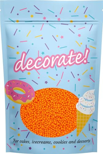 decorate! - Pearls - 4mm - Orange Halloween Cake Topper Sprinkles - 500g Edible Polished Cupcake Decorations - Party Sprinkles, Great For Halloween Themed Cakes and Bakes